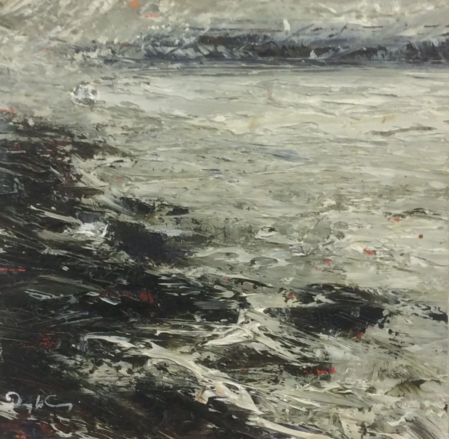 Wind and Tide Painting 14cm x 14cm. Oil on board.