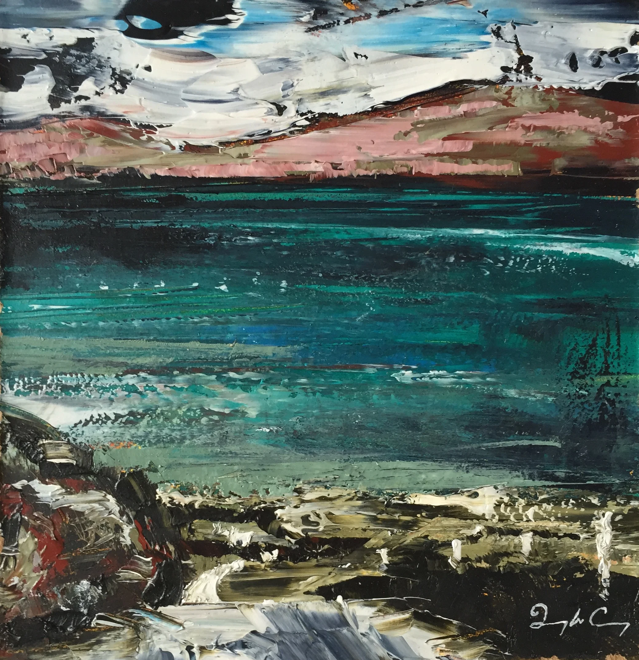 Dunmanus Bay, January l, oil on board, 15cm x 15cm