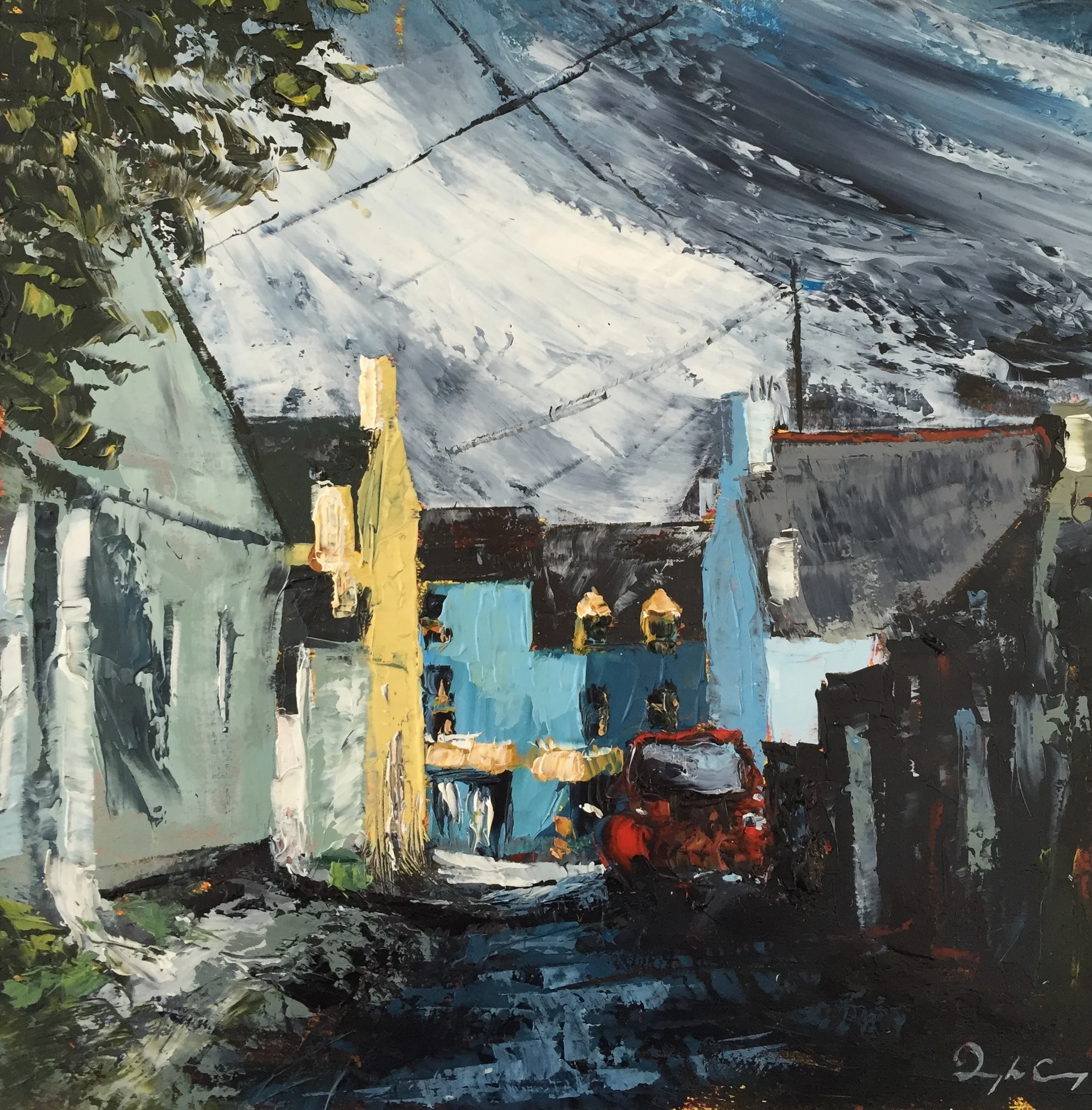 Towards Budds, Ballydehob Painting 15cm x 15cm. Oil on board.