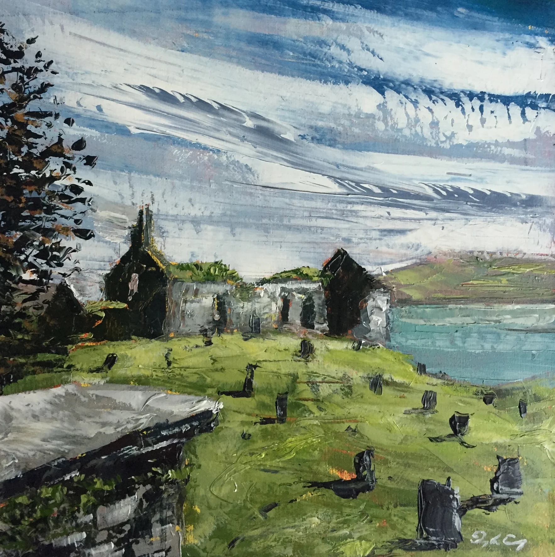 Church Ruin, Colla Road, Schull Painting 15cm x 15cm. Oil on board.