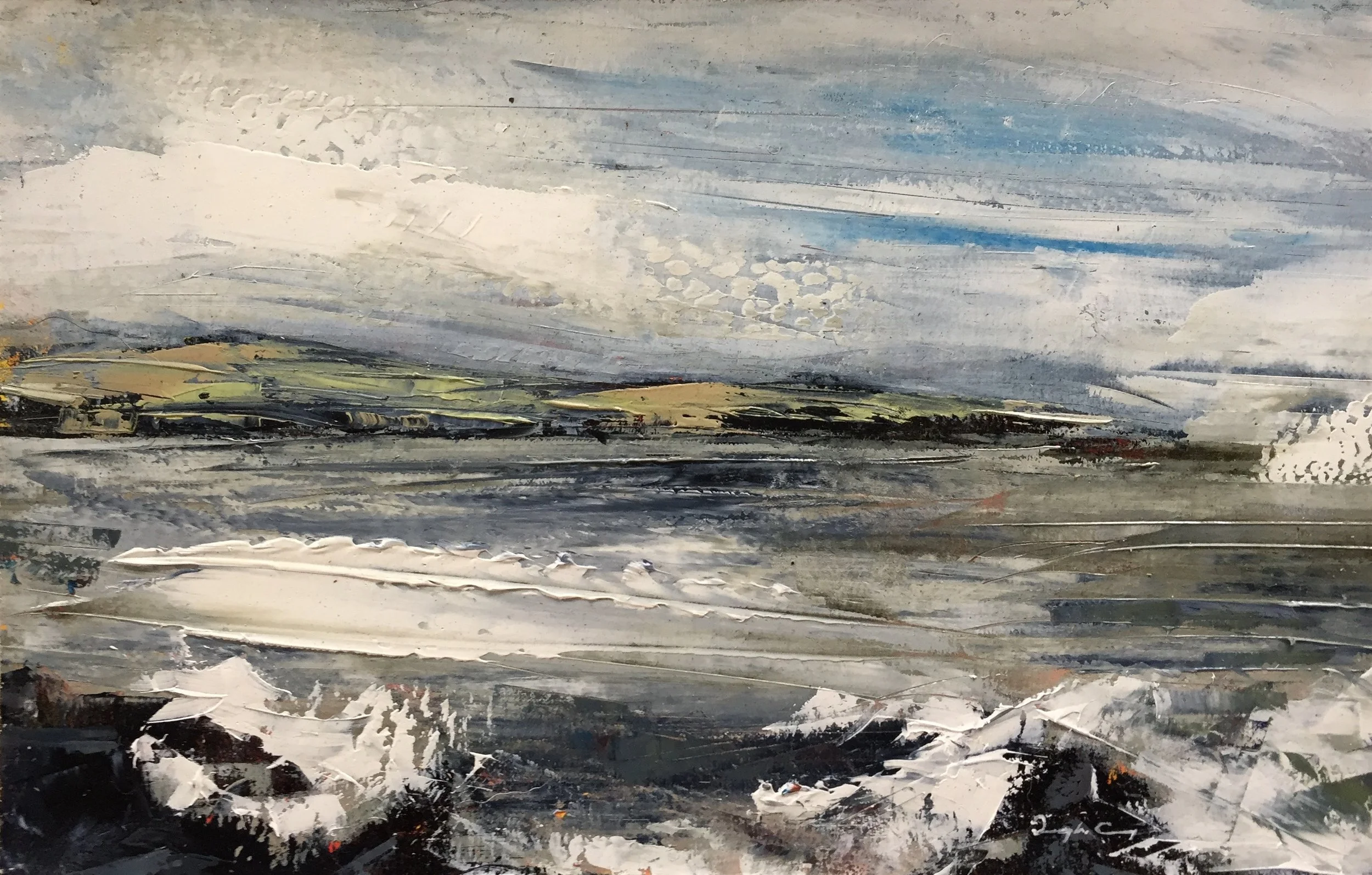 Crewe Bay, April 2018 ll Painting 14cm x 22.5cm. Oil on board.