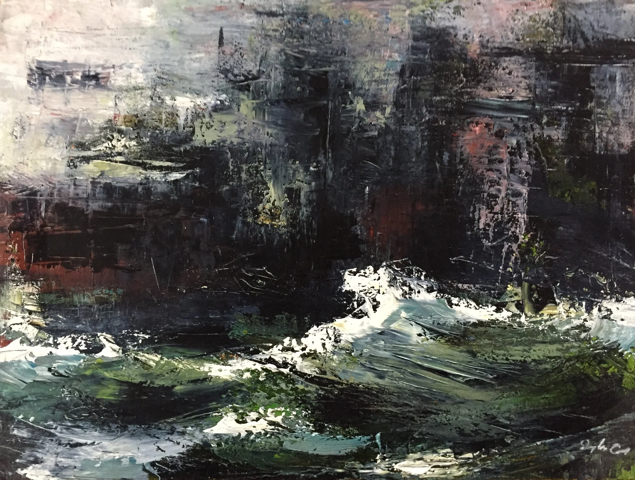 Breaking Waves, Skellig Michael Vl Painting 23cm x 30cm. Frame 41cm x 49cm. Oil on board. €reserved