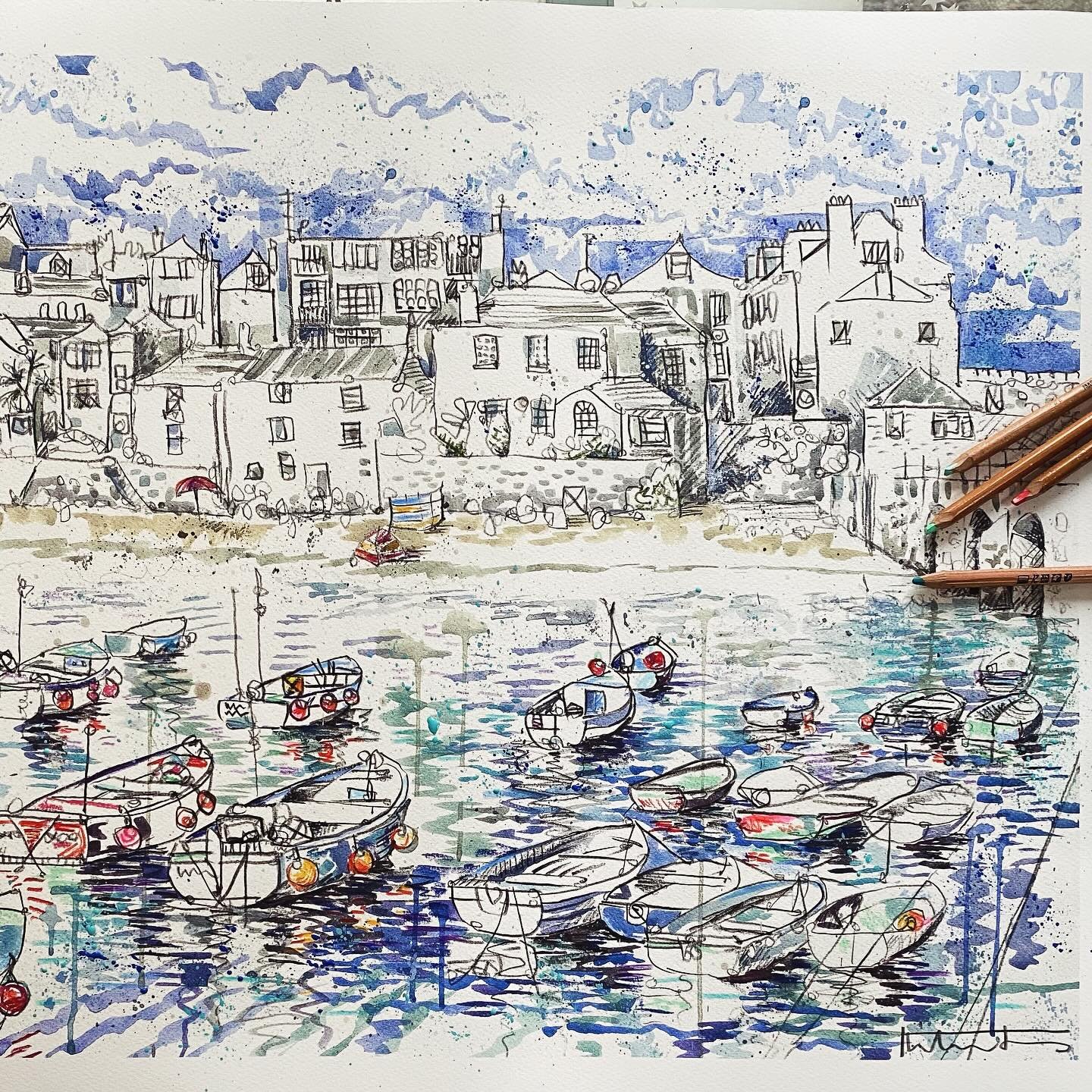 View of St Ives, an order for Christmas, just embellished with paint and pencil.. love it, so nice to be painting before the festive fun! 
Editions available on my website dm for special offers on pieces in my studio.
Have a lovely Christmas everyone