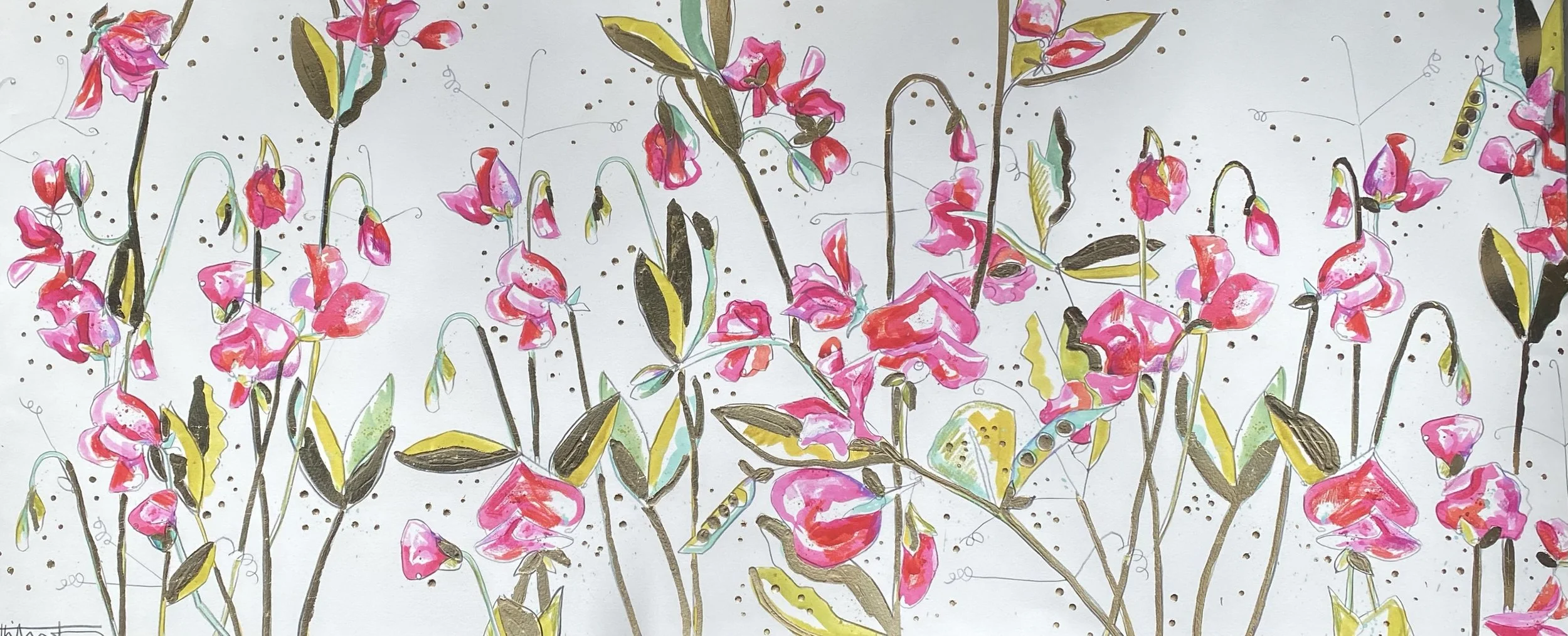 sweet peas with gold leaf.jpg