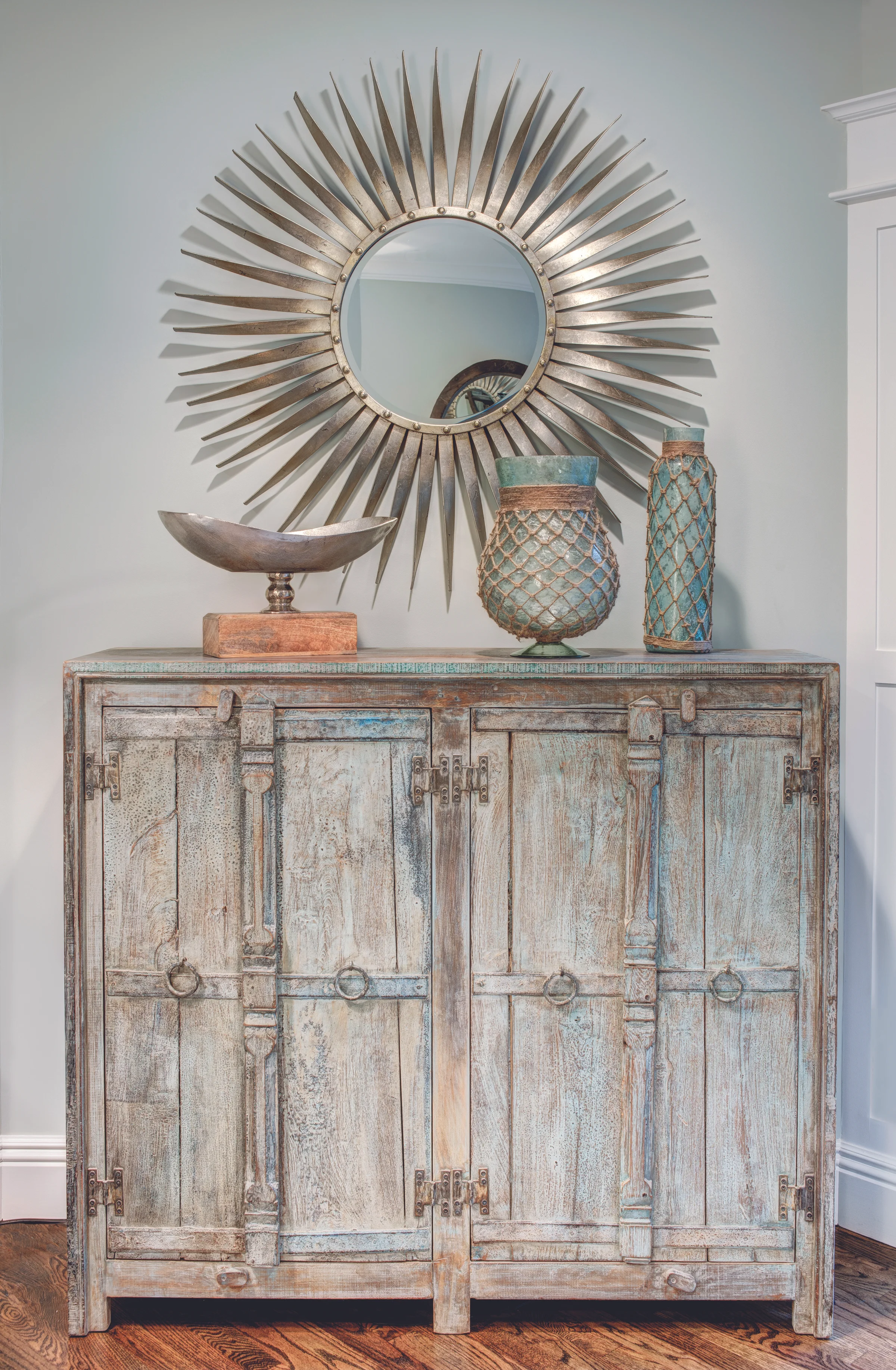 Mixed materials and neutral colors give the space a unique personality.