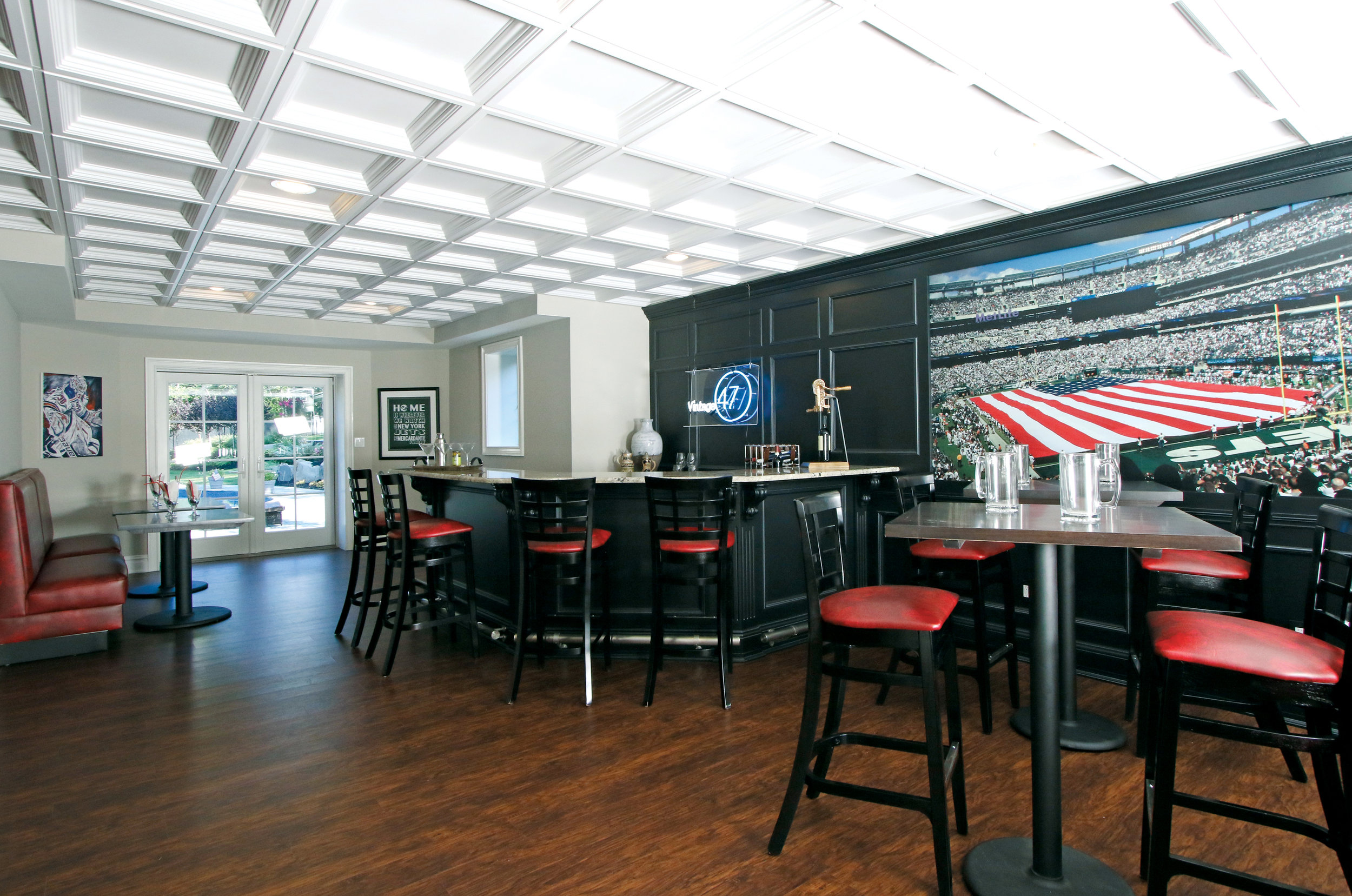 The bar area reflects the sports theme throughout