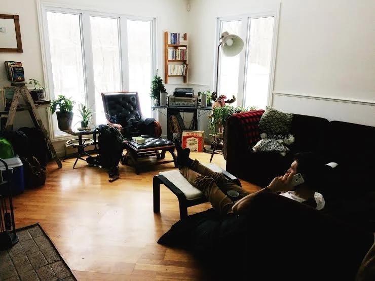 Our new living room! Haha, just kidding... Mat lounges in our little rental cabin last month.