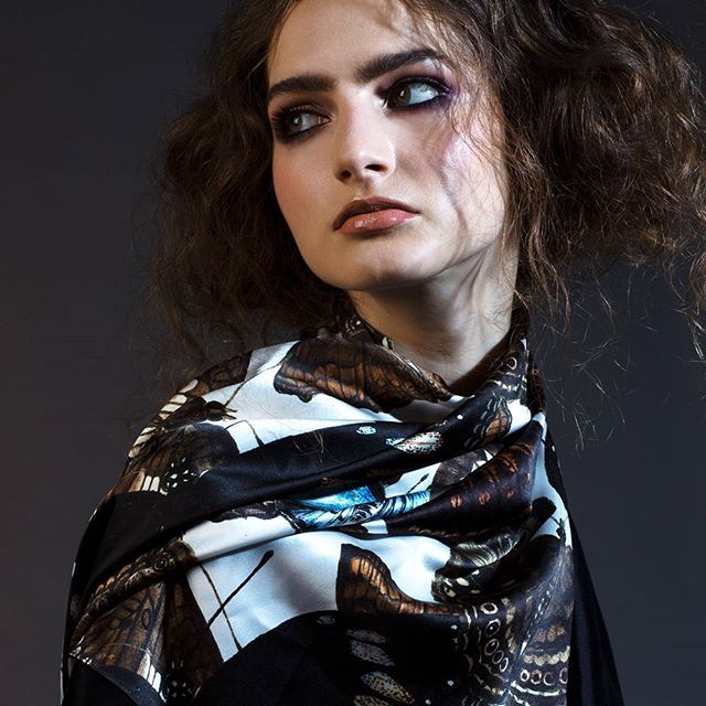 New 'Acronicta' scarves in charmeuse and chiffon are available on our website! A completely custom print design inspired by moths.
Photo by @nottaylersmith 
Modeling by @giuliabnagle 
Hair by @ivainsane 
Makeup by @jonathanbyjwmakeup