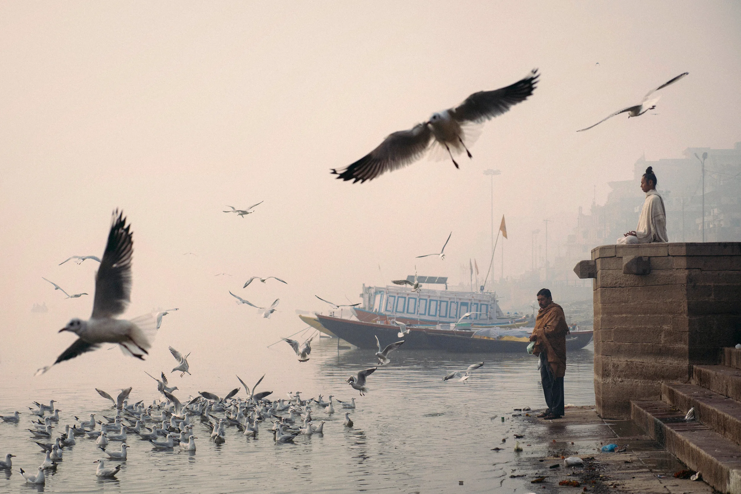 Meditating on the banks of the Ganges