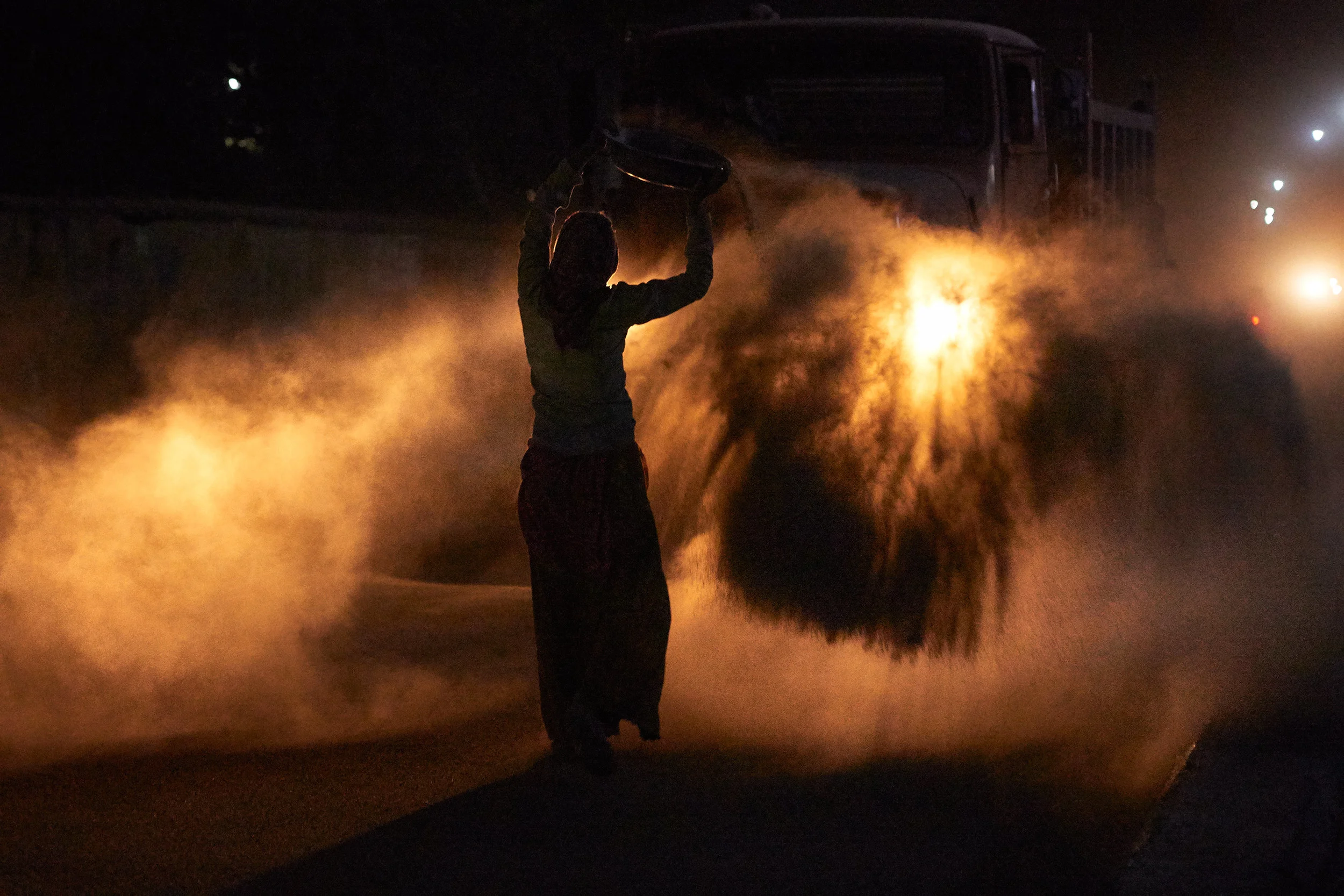 Road worker at night