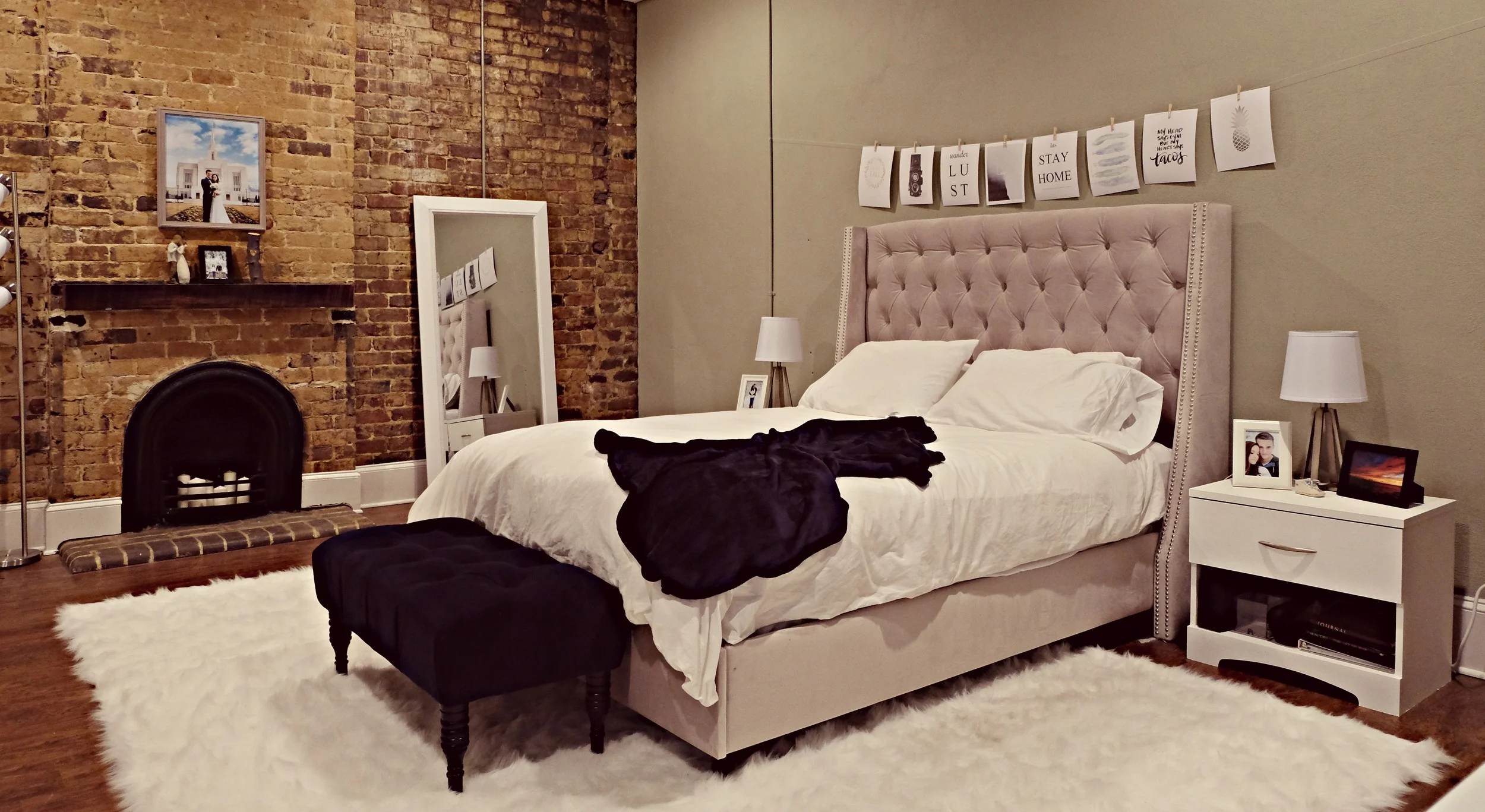 Bed -- Wayfair Bench -- Target Mirror -- HomeGoods