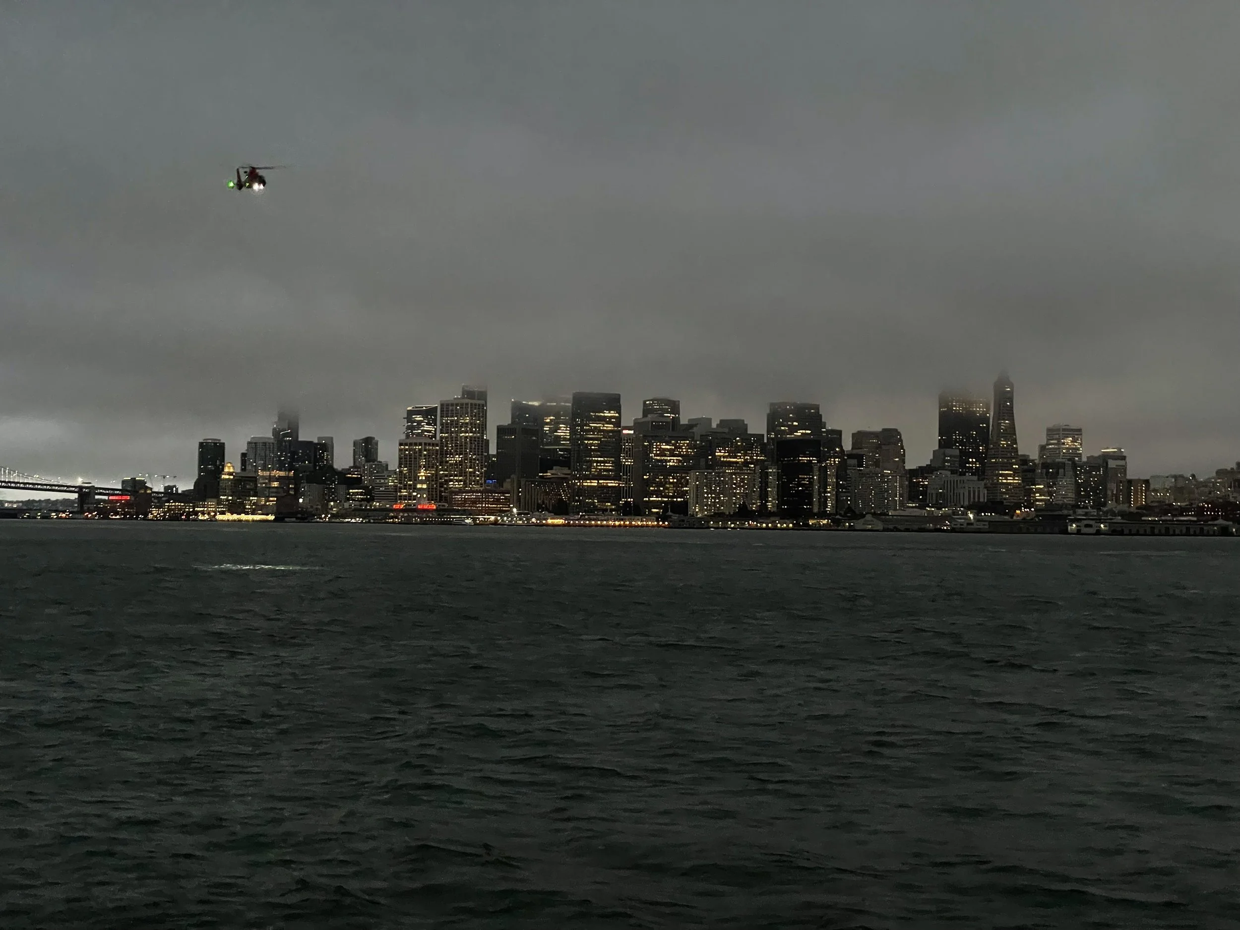 View of skyline from ferry from Golden Gate Bridge, San Francisco, July 2022