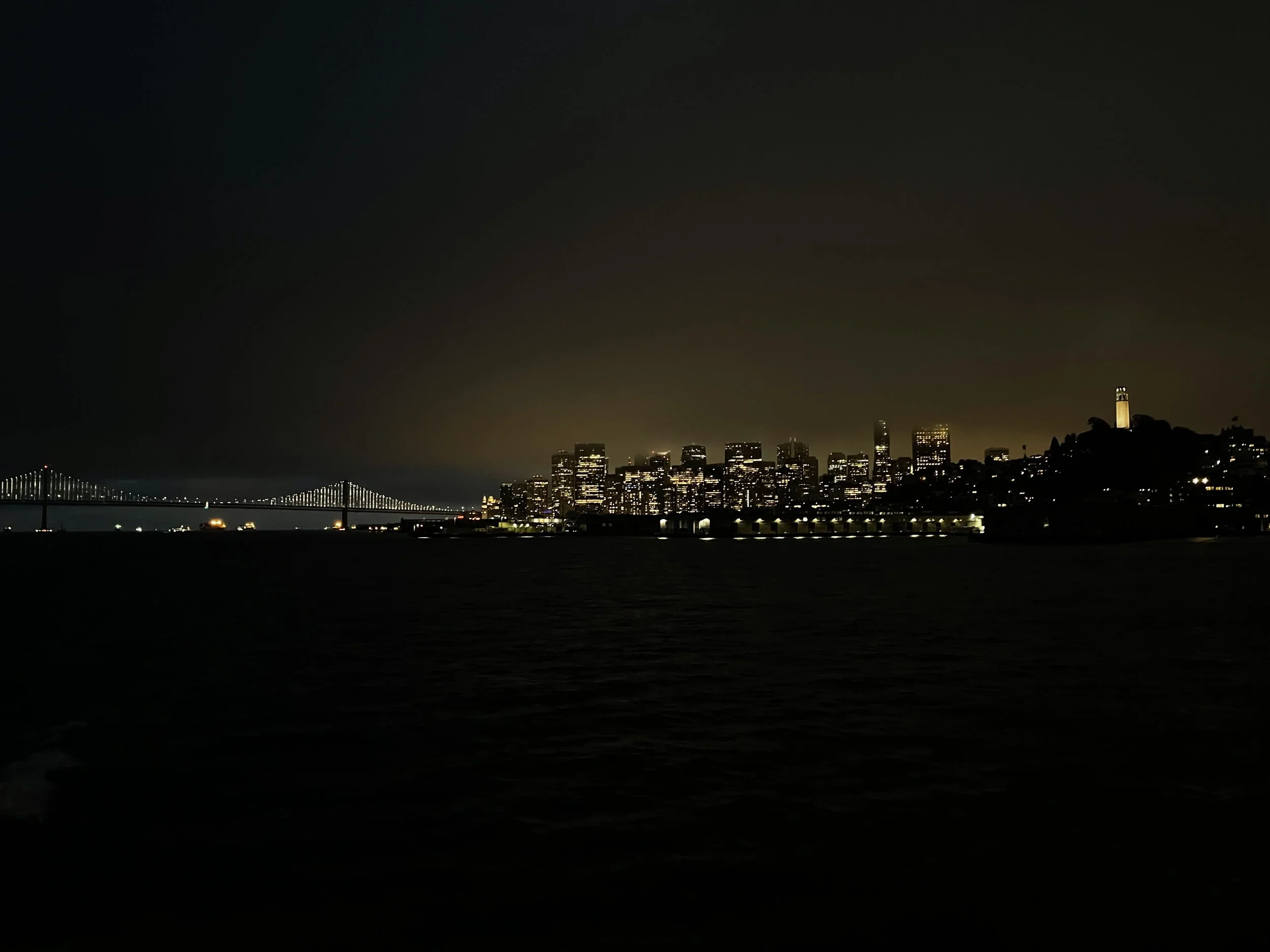 View of skyline from ferry from Golden Gate Bridge, San Francisco, July 2022