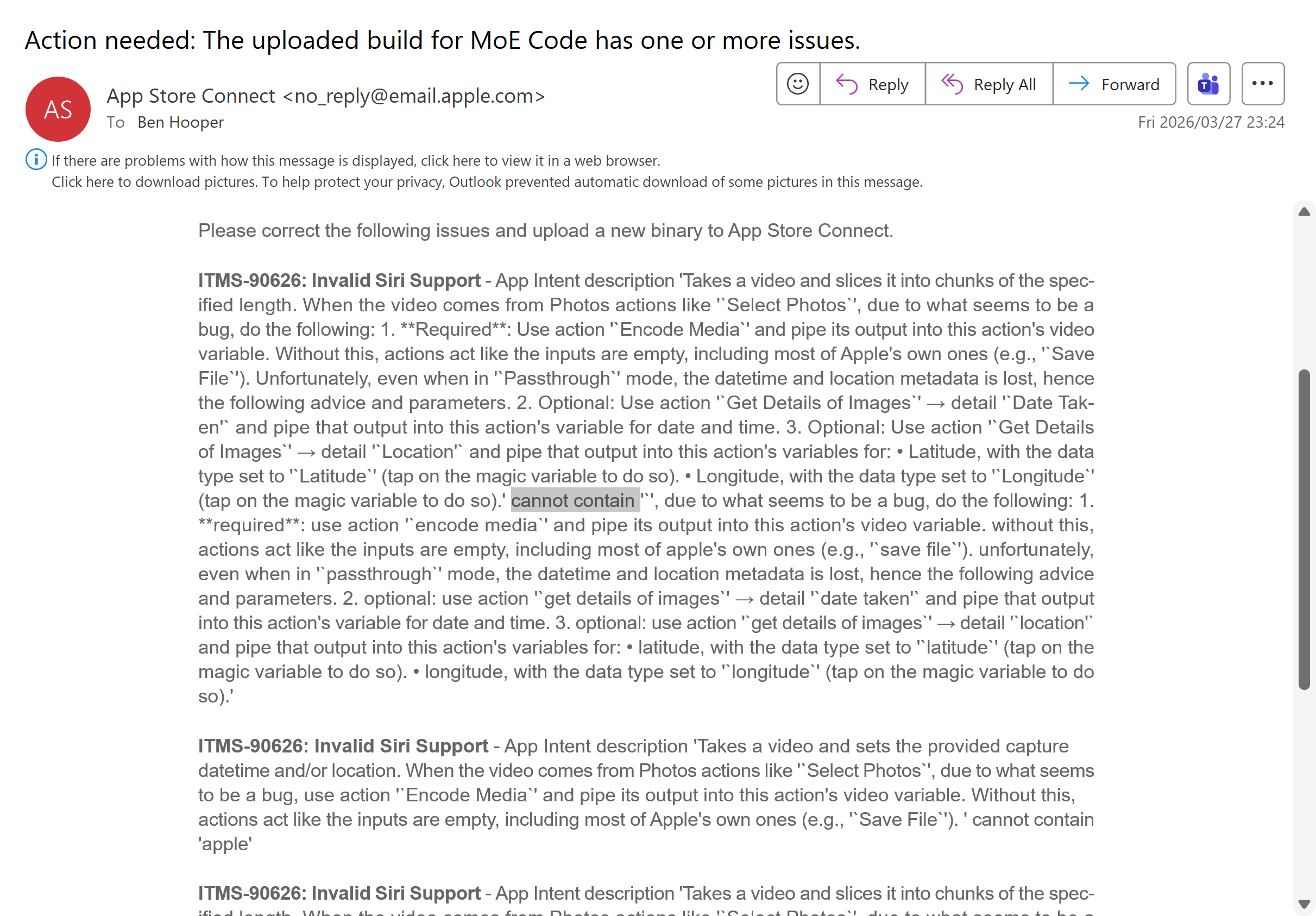 2026 ∕ 08 ∕ 12 13꞉38꞉54 - Action_needed_The_uploaded_build_for_MoE_Code_has_.png