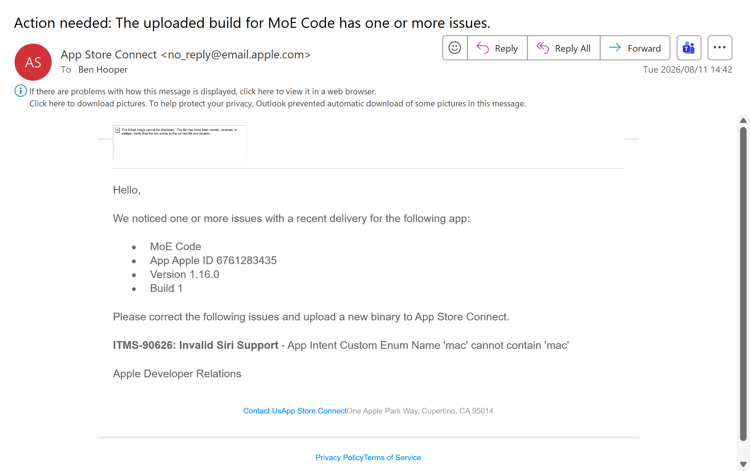2026 ∕ 08 ∕ 12 13꞉49꞉59 - Action_needed_The_uploaded_build_for_MoE_Code_has_.png