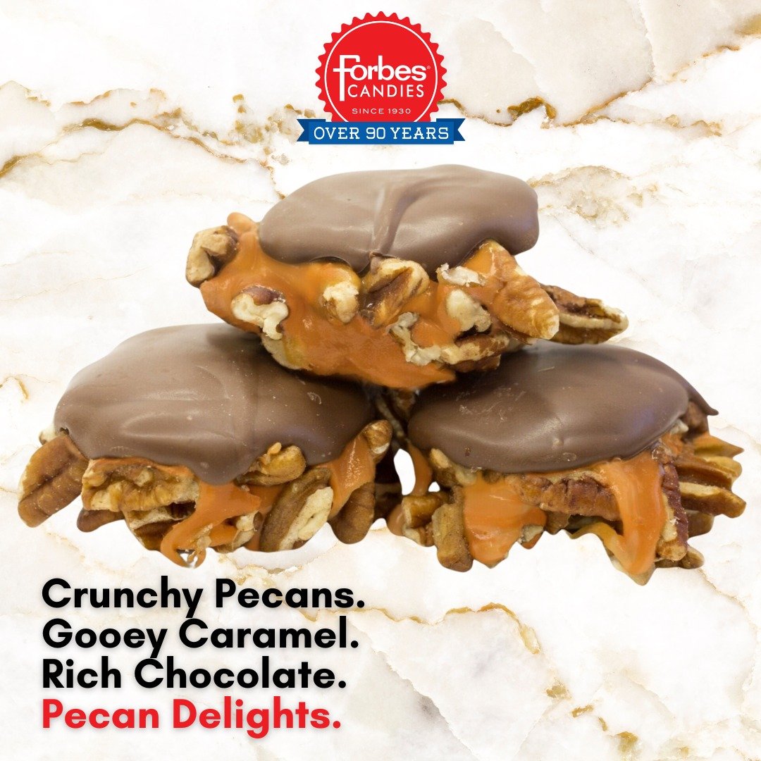 What happens when you blend crunchy pecans, gooey caramel, and rich chocolate? You get our irresistible Pecan Delights, also known as Turtles! #TurtleCandies #ForbesCandies #shoplocal #HandmadeSweets #SupportLocal