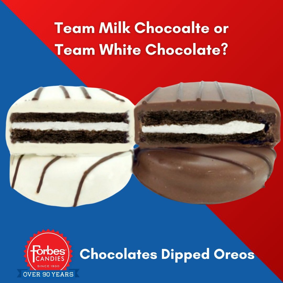 Which chocolate-covered Oreo is your favorite: Milk or White Chocolate? Let's see which flavor wins the crown! #OreoChallenge #ForbesCandies #shoplocal #HandmadeSweets #SupportLocal