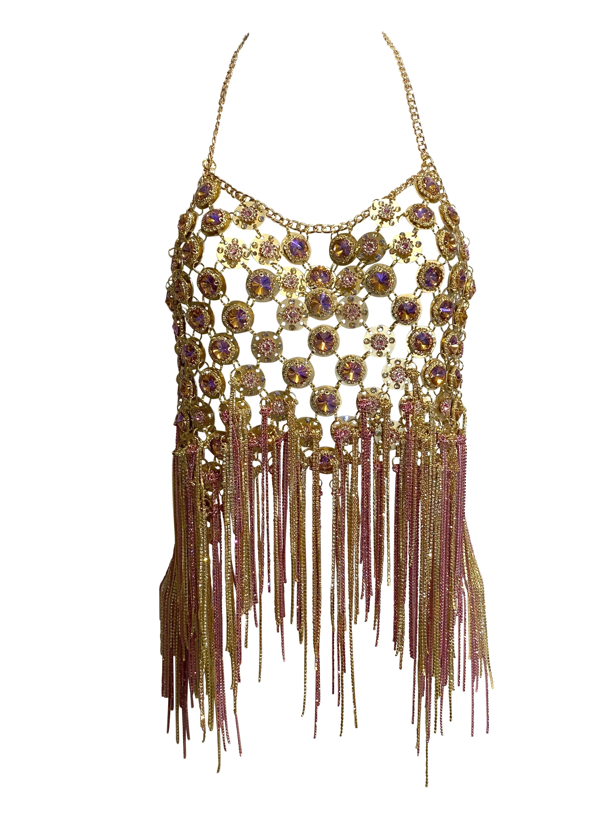 MANON raspberry rhinestone fringe chainmail top.jpg