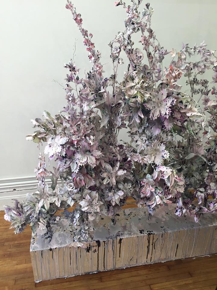 latex flower installation for collection presentation by Kelsey Randall studio