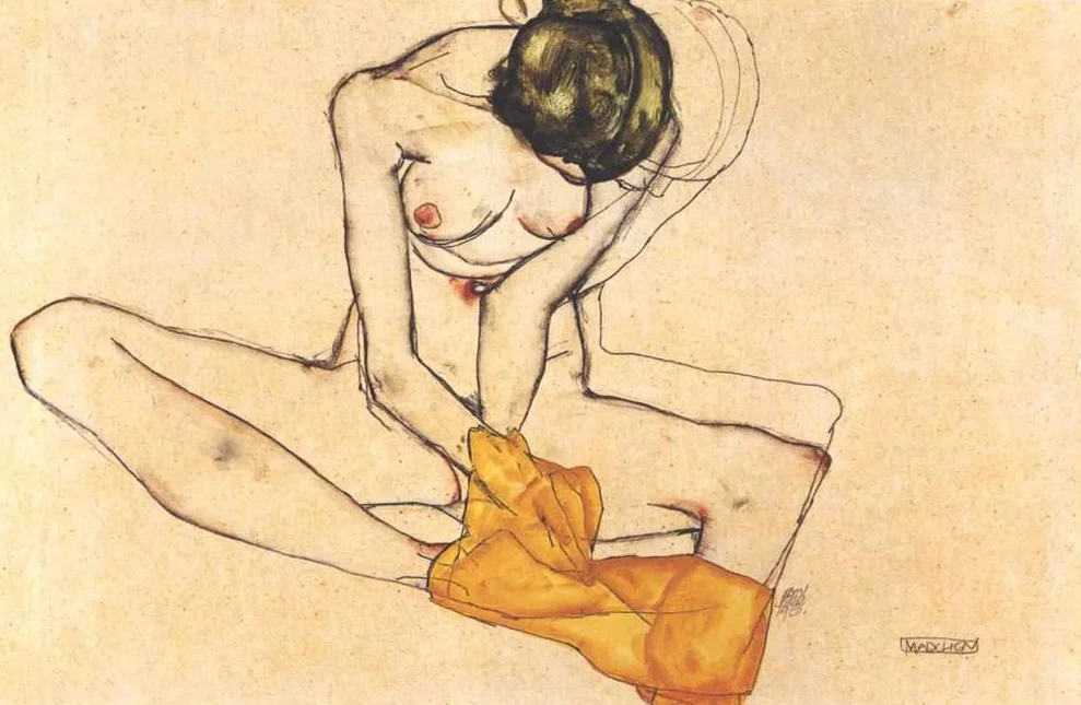 Egon Schiele 'girl with yellow scarf' 1910