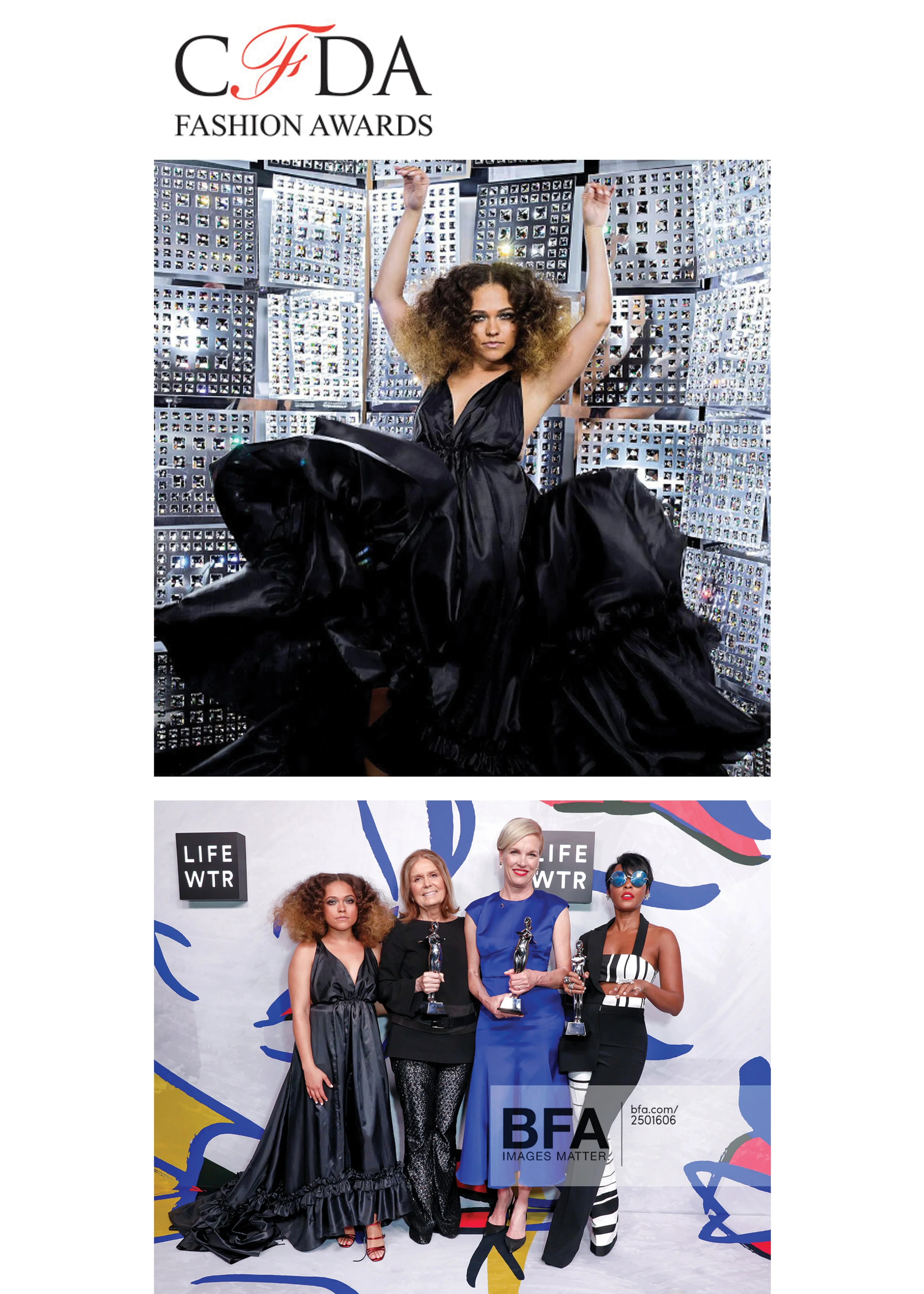 Swarovski crystal CFDA Fashion Awards Gloria Steinem, Cecile Richards red carpet Vogue Planned Parenthood Carry On Martha Wash Kelsey Randall navy midnight silk parachute taffeta ruffle bustle gown high drama dress made-to-measure custom bespoke luxury womenswear fashion designer emerging talent rising star ones to watch ethical sustainable bespoke custom rachael wang showstopper