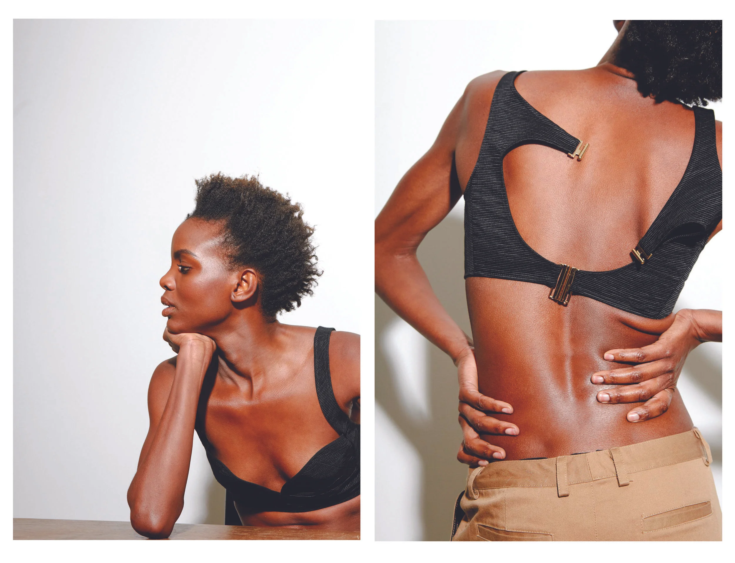 Copy of kelsey randall black silk faille bra top cut out back gold hardware minimalist helmut lang