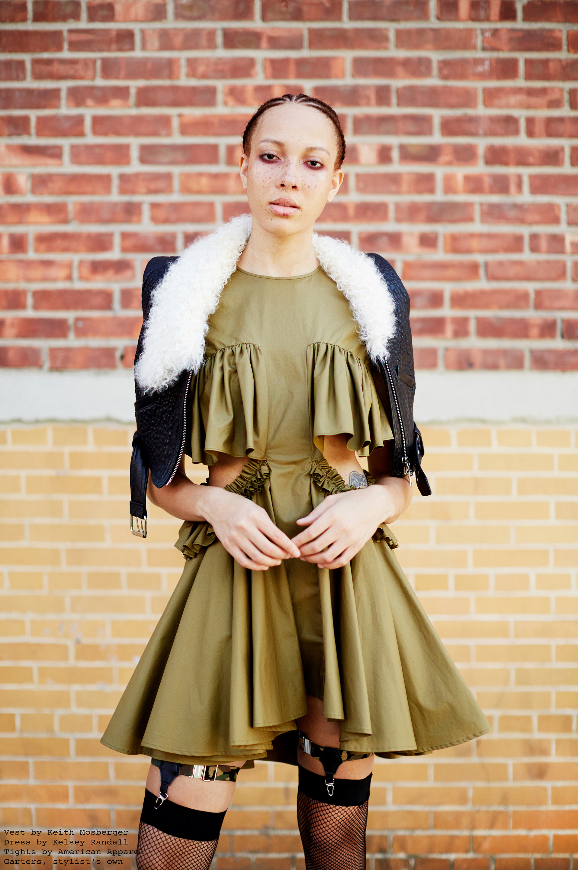 Copy of kelsey randall waxed cotton olive army green dress side cut outs short cap sleeve circle skirt ruffle bust