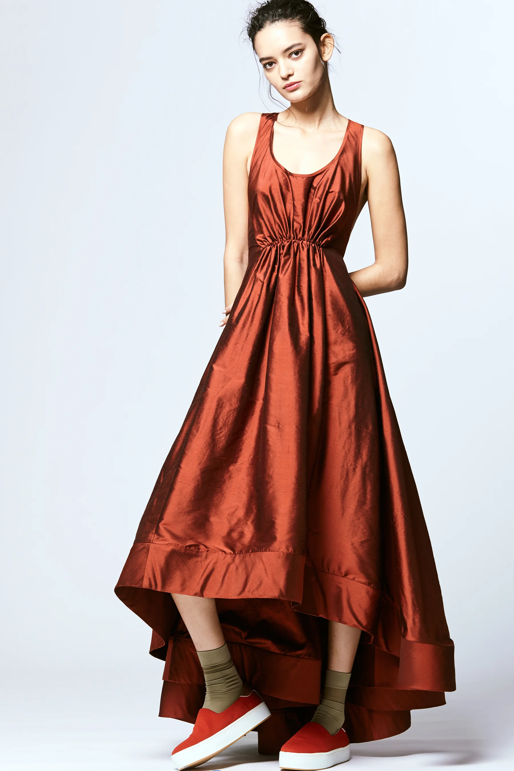 red taffeta gown