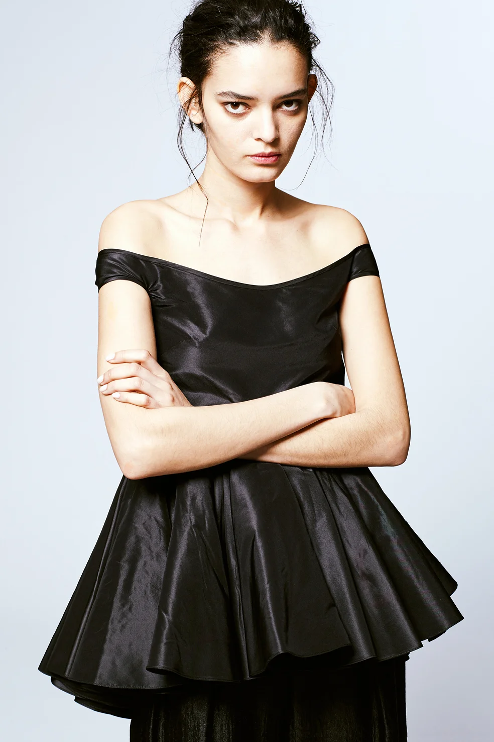 Copy of kelsey randall lloyd stevie black silk taffeta off the shoulder circle top swing blouse emerging designer made-to-measure fashion editorial custom bespoke