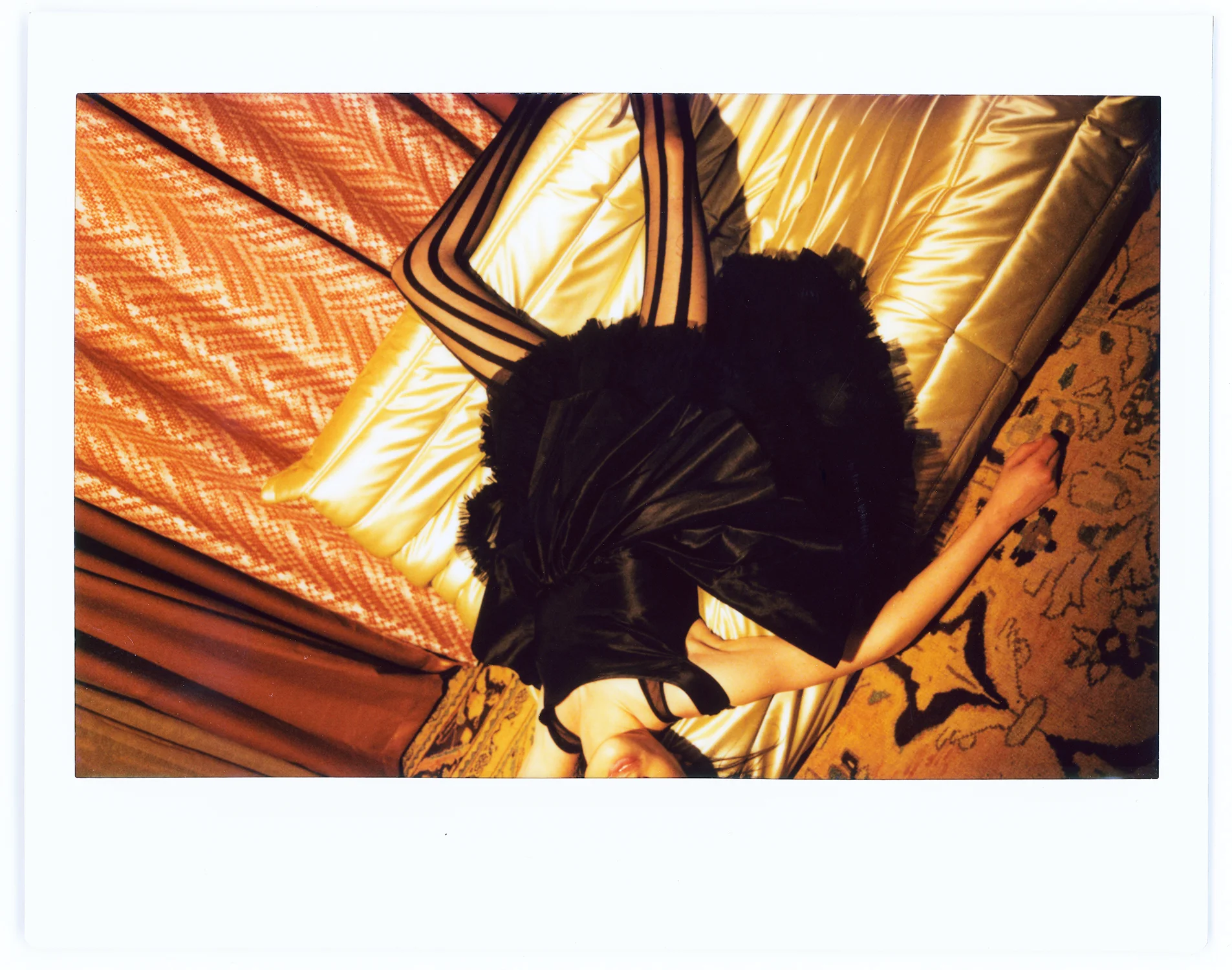 Copy of kelsey randall lloyd stevie emerging designer made-to-measure fashion editorial custom bespoke mesh ruffle crinoline dress hook and eye back fuji film instax striped tights