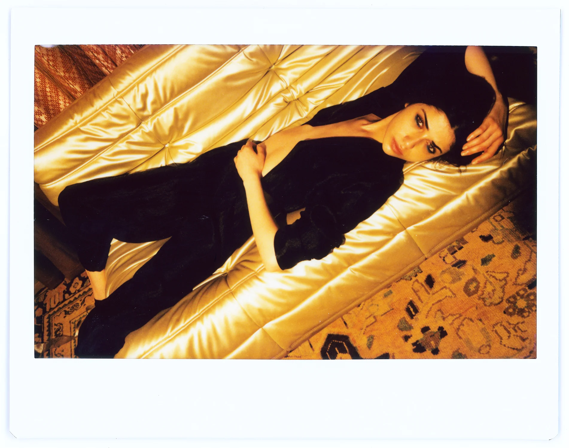 Copy of kelsey randall lloyd stevie emerging designer made-to-measure fashion editorial custom bespoke washed silk cropped tuxedo jacket suit drop crotch pant fuji film instax