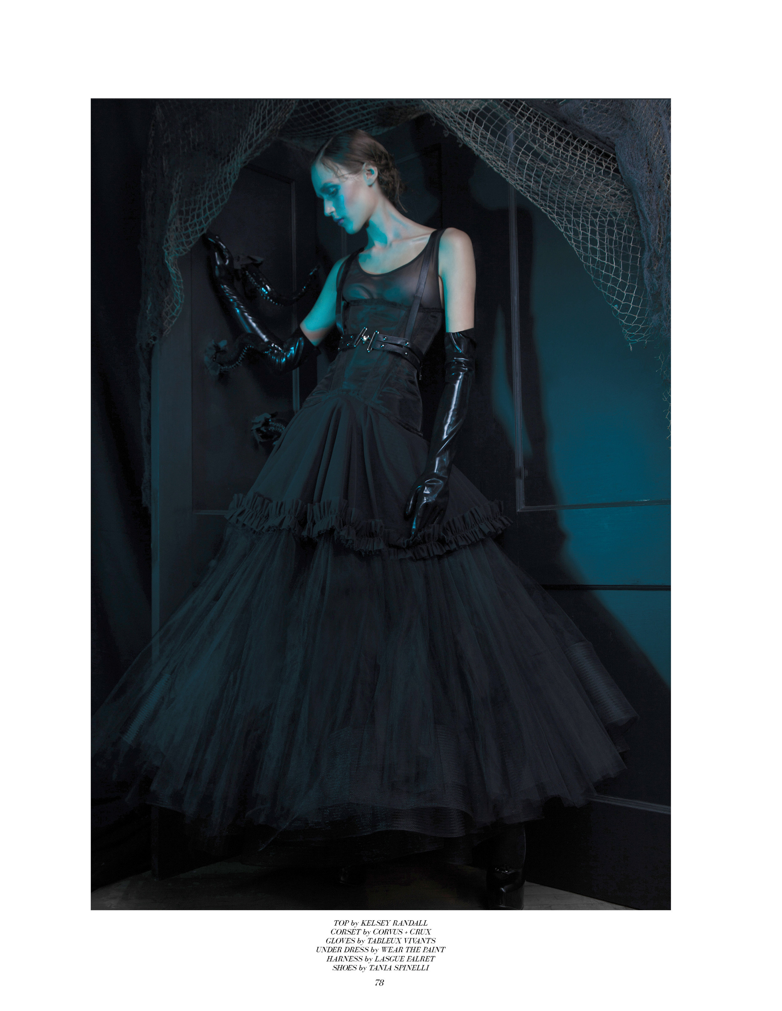 Copy of style noir magazine editorial featuring kelsey randall black mesh crinoline dress sheer ruffle hem godets