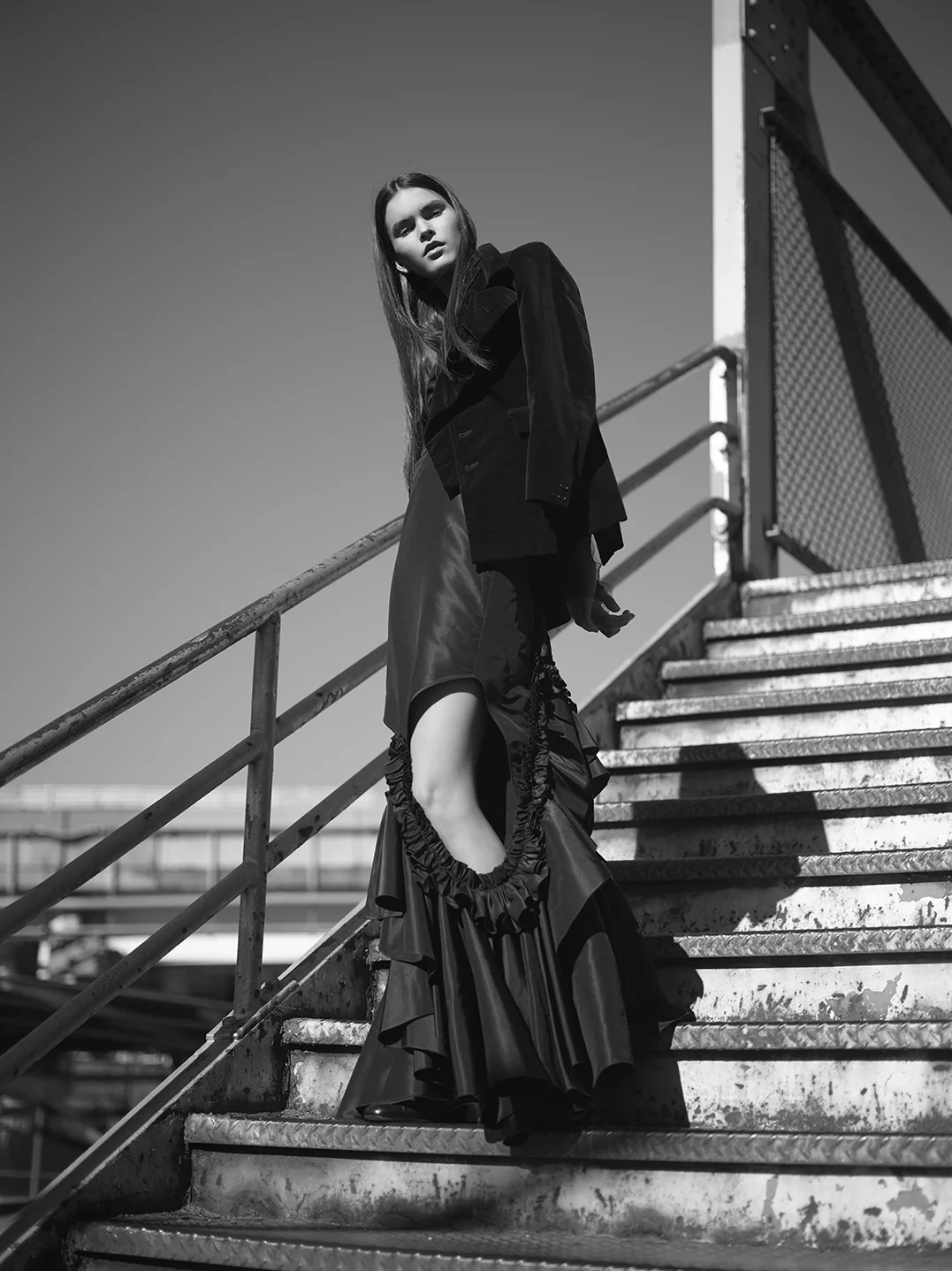 Copy of kelsey randall black silk taffeta ruffle side cut out flounce mermaid goth victorian halter neck open back dress gown gothic romantic dark beauty