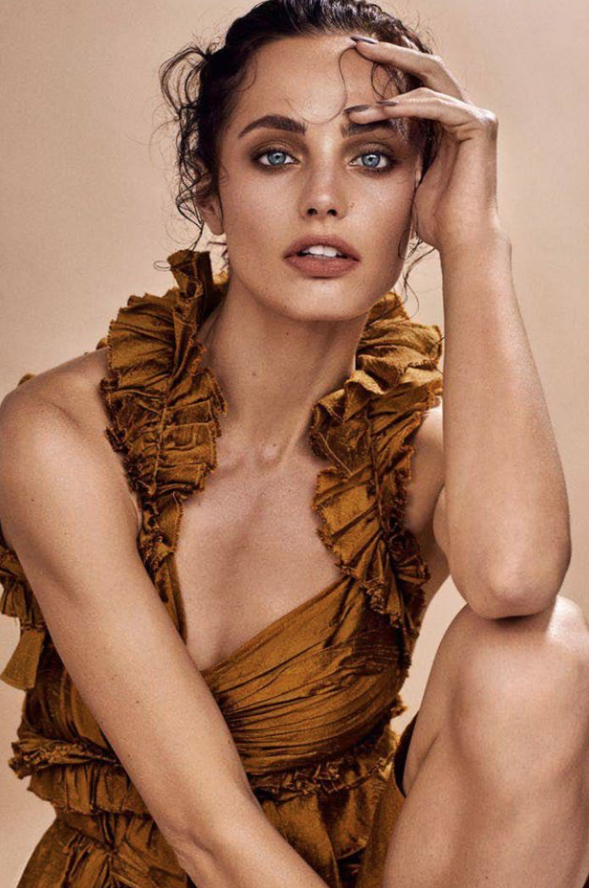 elle slovenia july issue cover beauty special featuring kelsey randall gold silk shantung asymmetrical ruffle cut out mini dress
