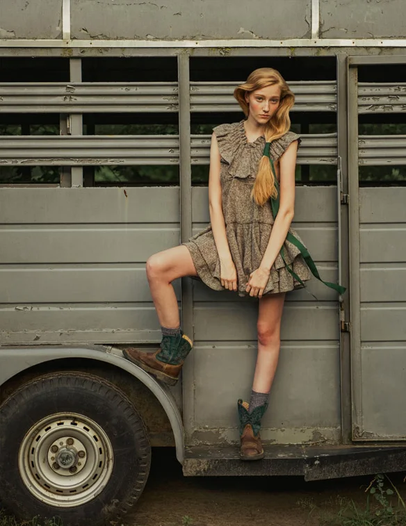 ones 2 watch fashion editorial featuring kelsey randall grey gray wool jumper felt boiled ruffle dress