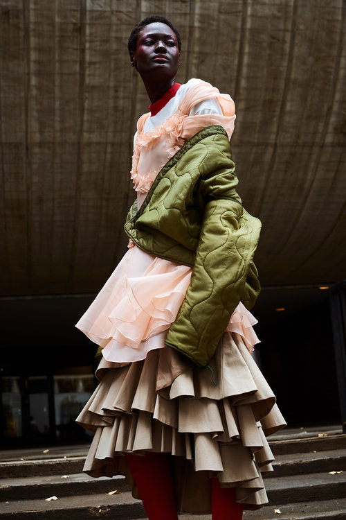 nataal magazine fashion editorial featuring kelsey randall peach silk organza ruffle cinderella dress