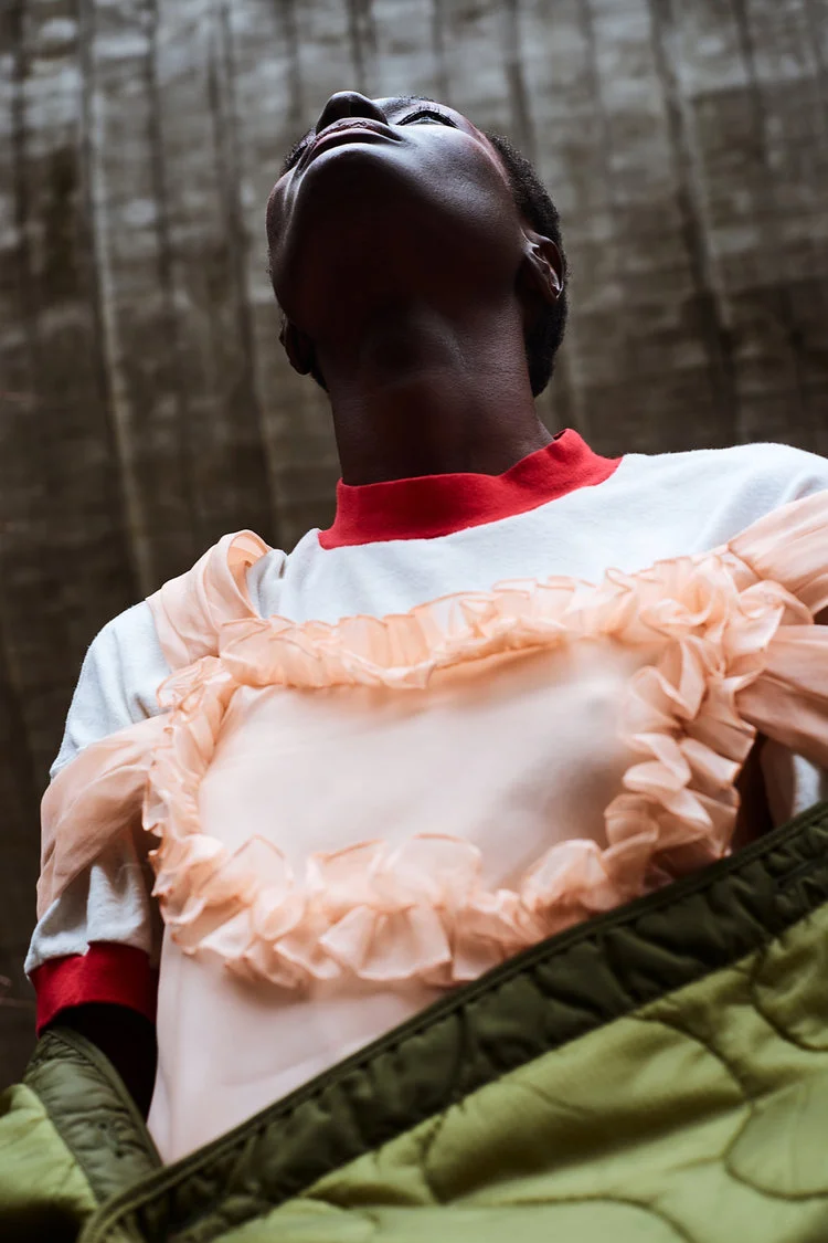 nataal fashion editorial featuring kelsey randall peach silk organza ruffle cinderella dress