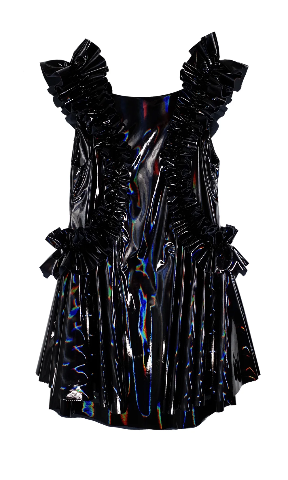 KELSEY RANDALL - shop all collections - MADE TO ORDER - STEFANI black vinyl ruffle  dress