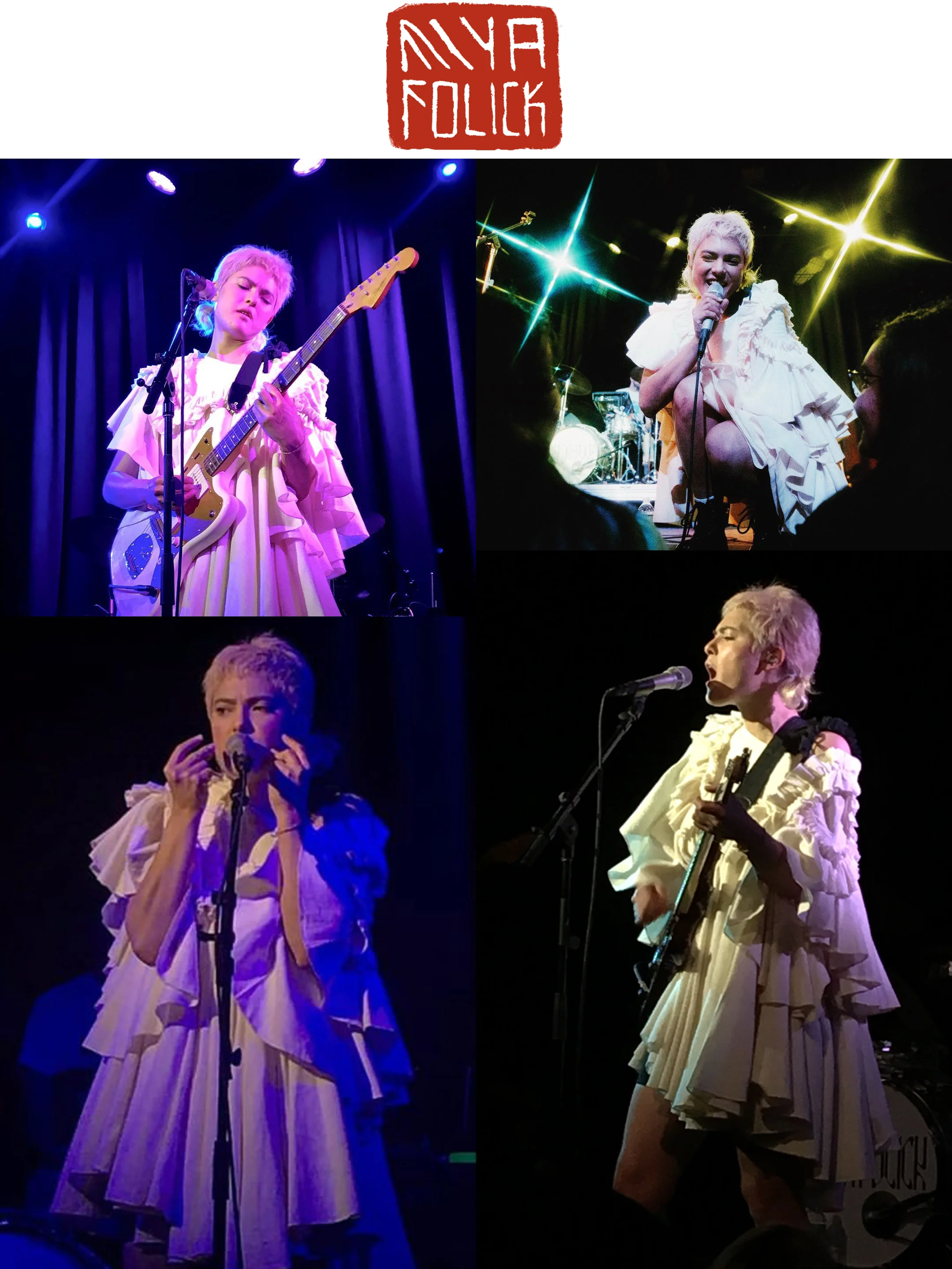 Miya Folick plays Elsewhere concert bushwick brooklyn nyc march 2nd 2019 wearing kelsey randall cream white flannel ruffle angel dress interscope records premonition tour