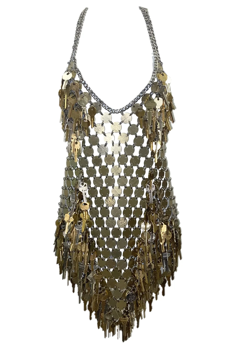 slim fit dress slacks Monte Carlo Chainmail Mini Dress in Gold main image 1