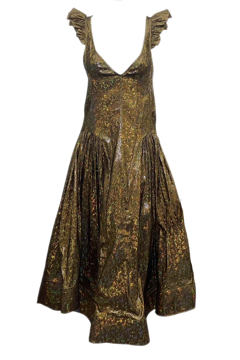 gold holographic dress Beautiful Long Gold Mermaid Sleeveless Glitter Prom Dress with Veil –  misshow.com main image 1