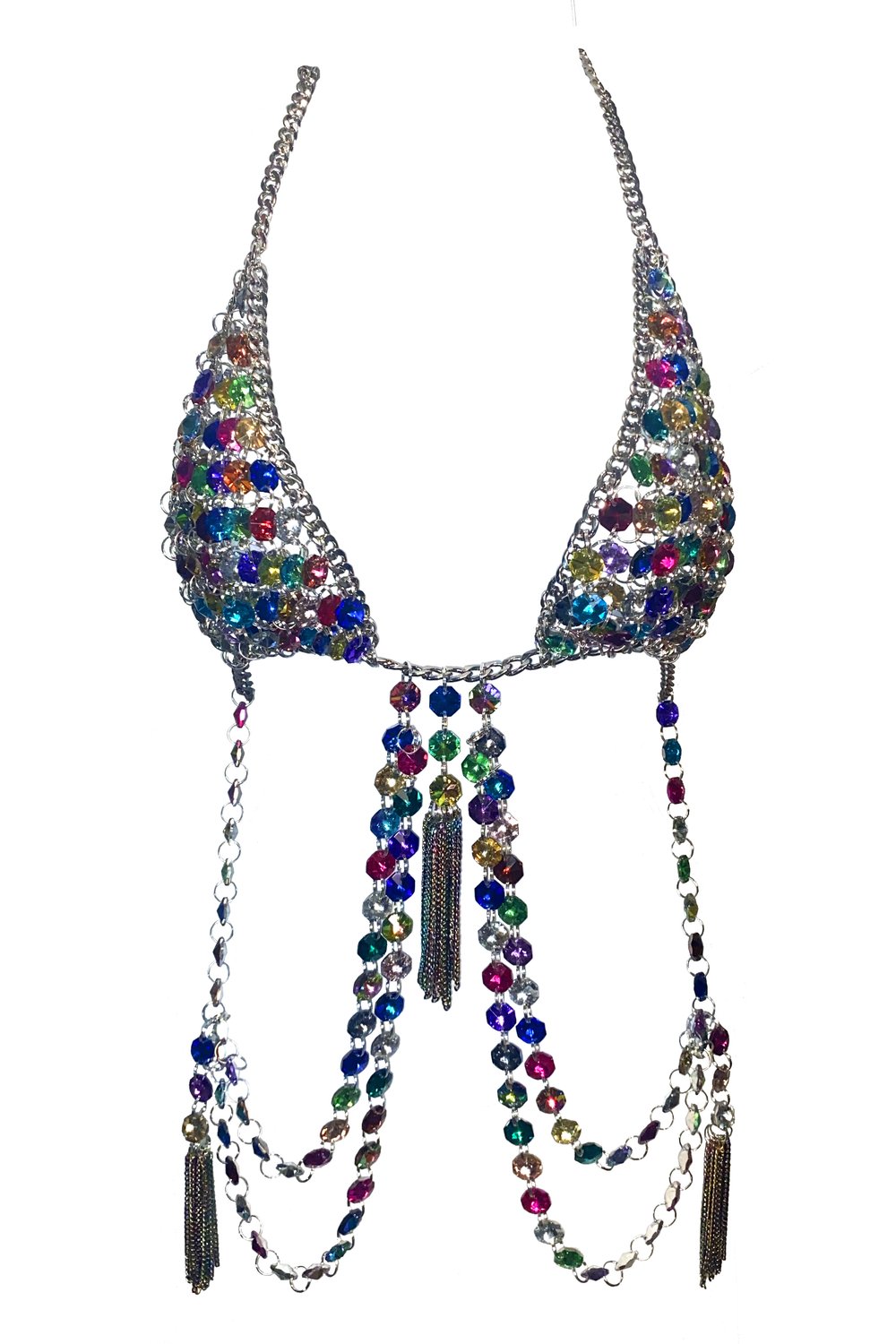 shop all collections - MADE TO ORDER - PRISM rainbow crystal chainmail bra  top - KELSEY RANDALL