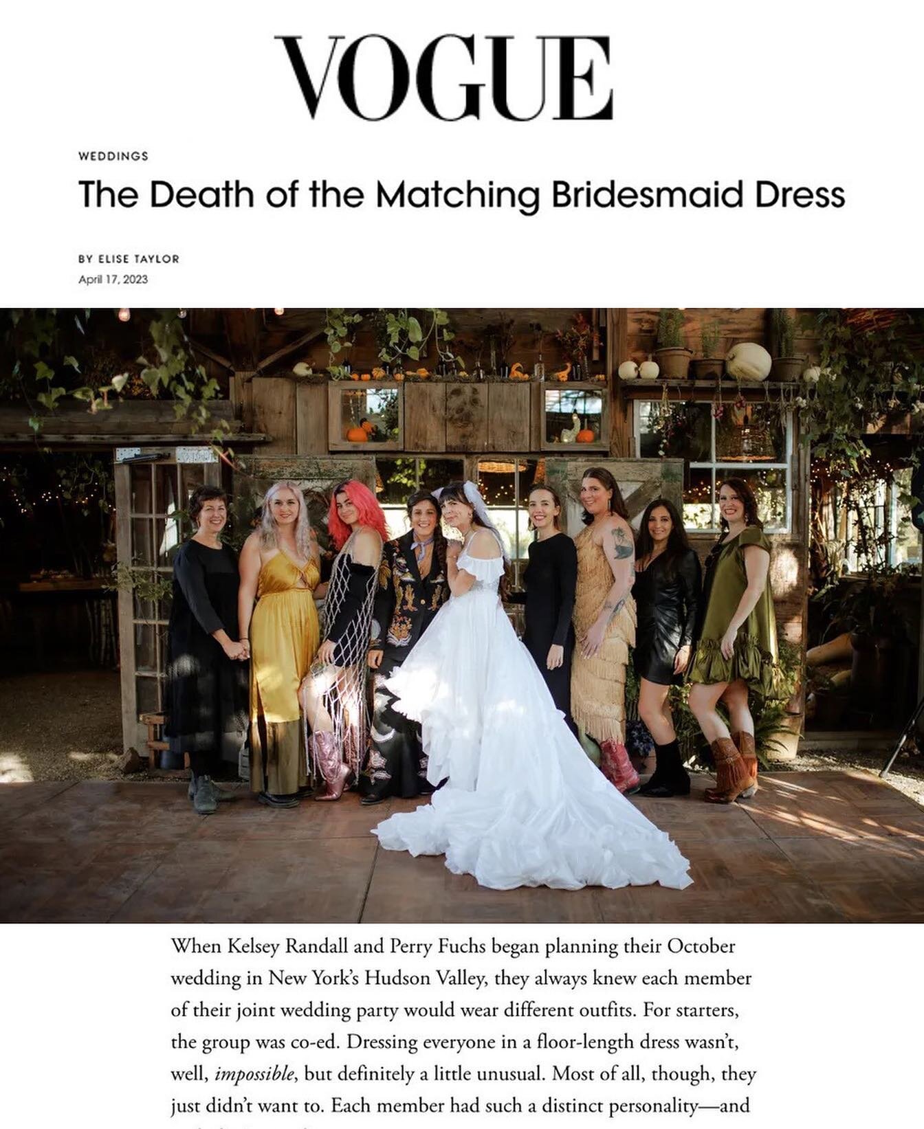 🎀 thank you @voguemagazine for featuring our wedding again! 🎀 wonderful story by @ejtay about our bridal party&rsquo;s awesome personal style! 🎀 photos by the greatest @arius_photography perry &amp; i&rsquo;s beauty by @stefaniannaliese and looks 