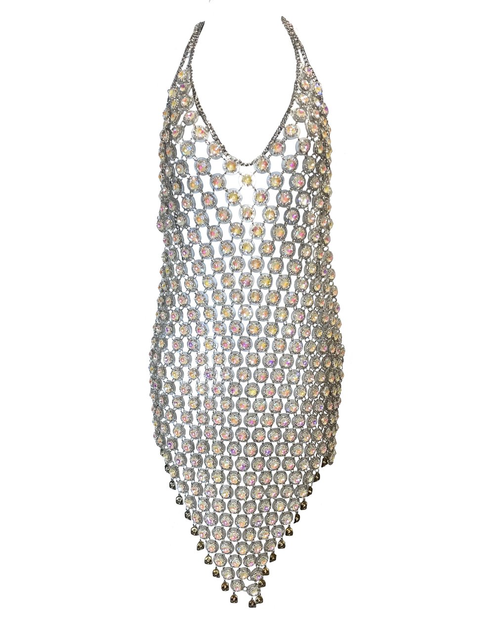 shop all collections - MADE TO ORDER - GRACE iridescent gem stone plexi  chainmail dress - KELSEY RANDALL
