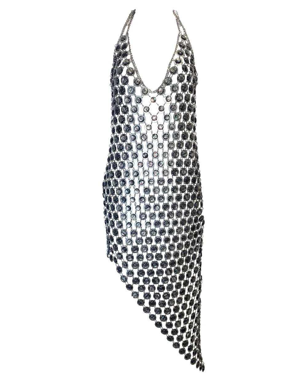 black chainmail dress Front Draped Chainmail Dress in Black