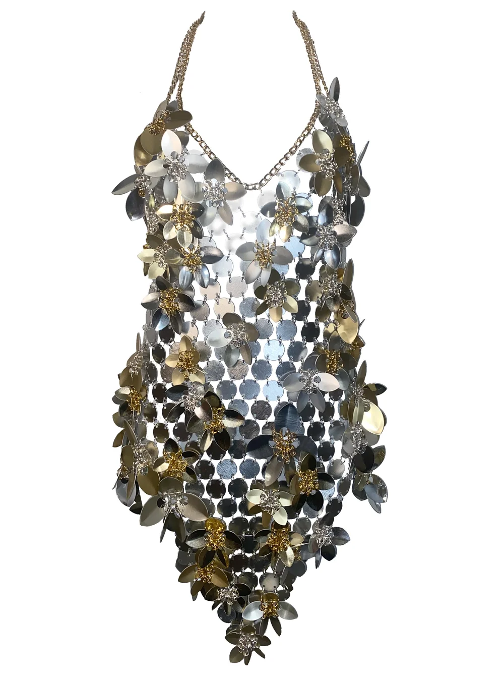 shop all collections - MADE TO ORDER - HAZEL mixed metal flower chainmail  mini dress - KELSEY RANDALL