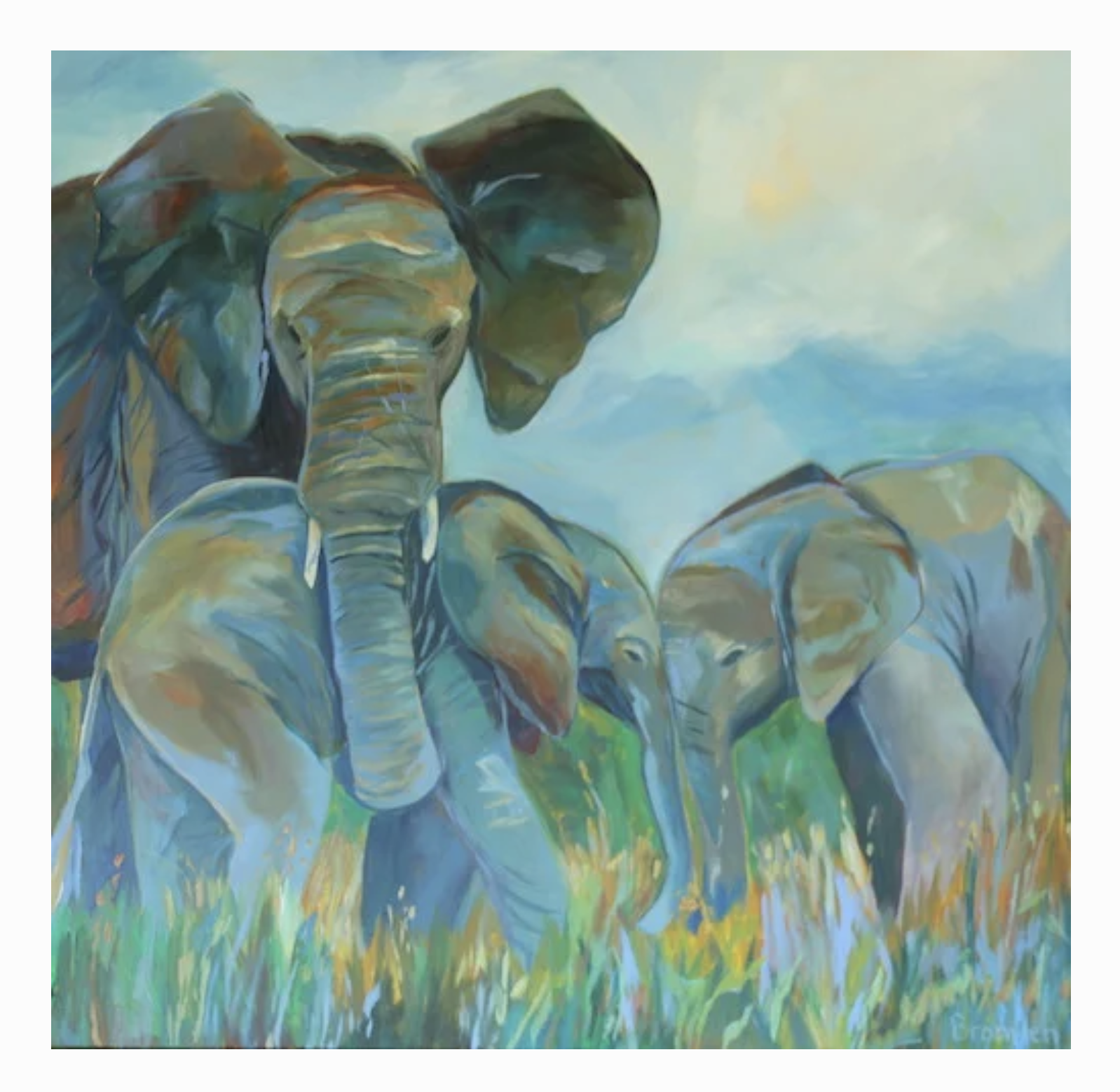 Image of mother and two baby elephants. "Finding Refuge" (c) Bronwen Mayer Henry