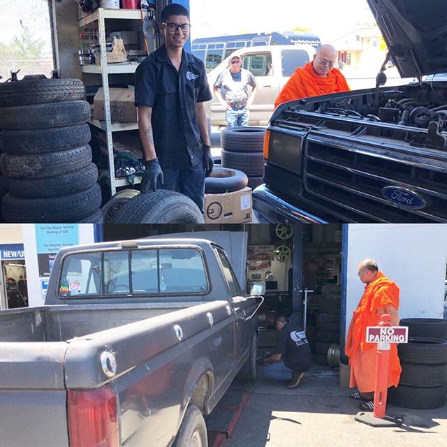 When the local monks get a flat tire, we are here to help! 🧰 🙏 🛠
.
Quick flat tire repair service on their pick up truck. We swapped a leaky valve stem, cleaned and resealed the tire. The monks were very happy and couldn&rsquo;t leave without snap