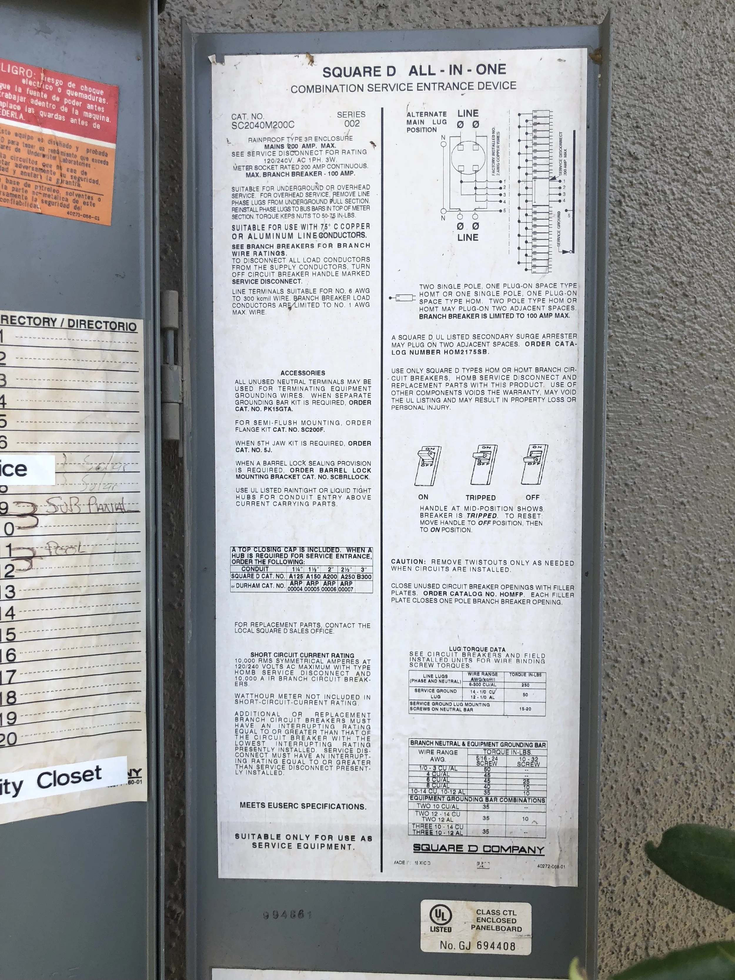 3 - Main Panel's Manufacturer Label