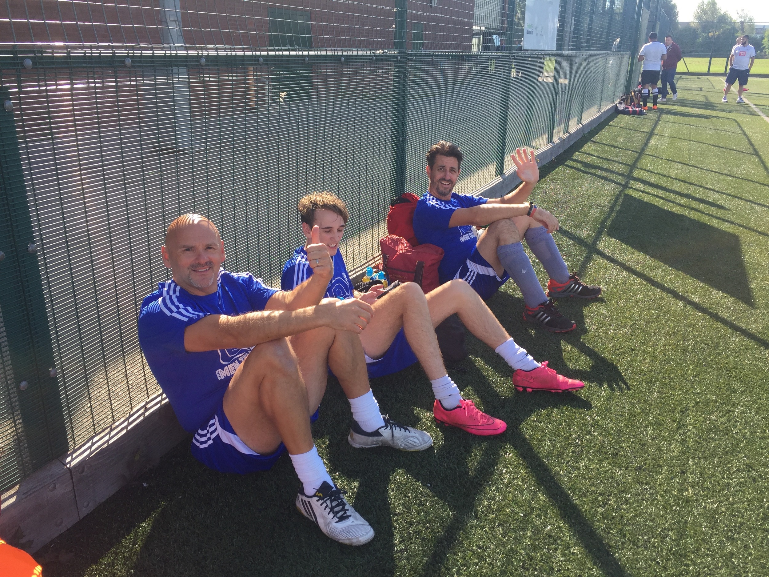 Richard, Callum and Gav enjoying a little-deserved rest and yes, Callum is wearing pink boots!